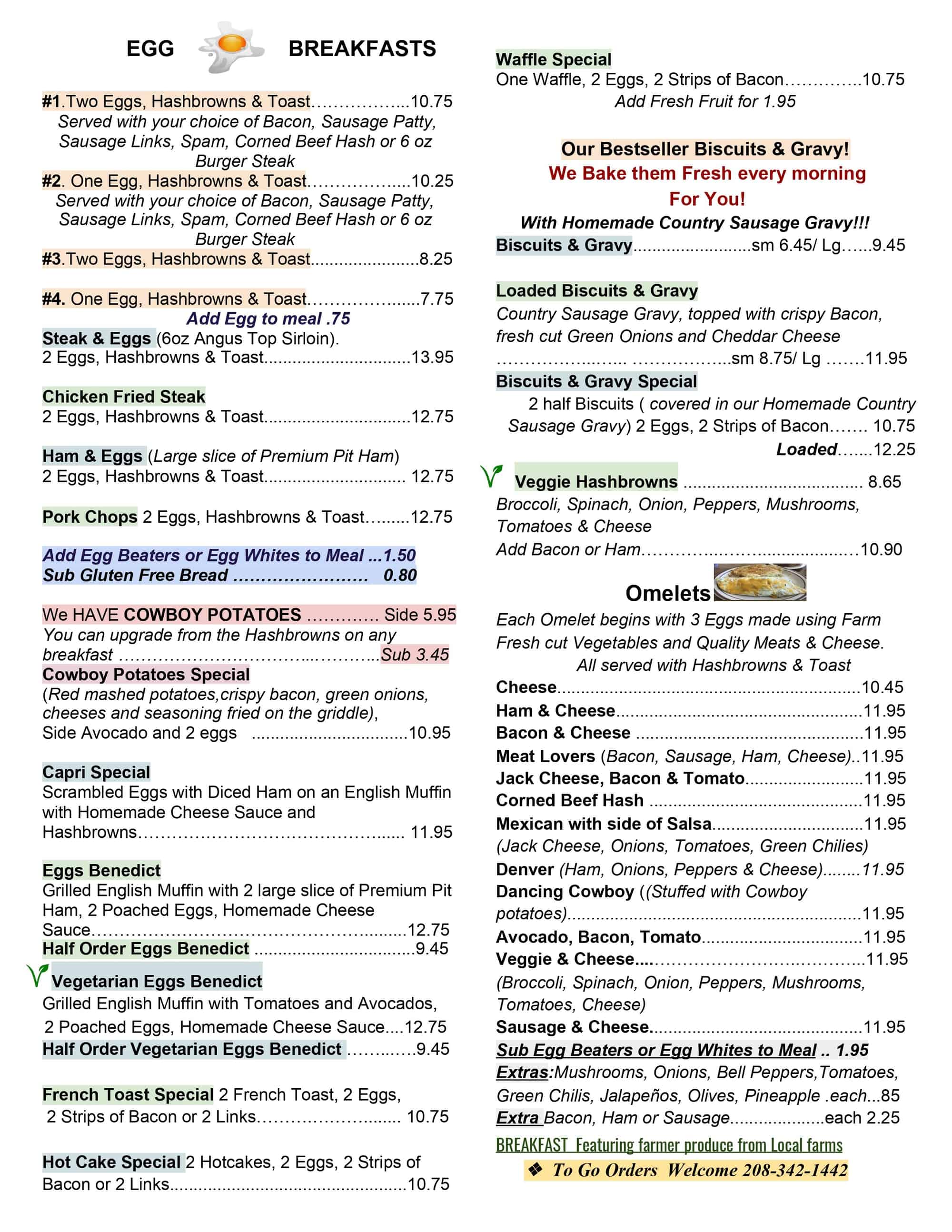 Boise Menu | The Capri Restaurant | Boise