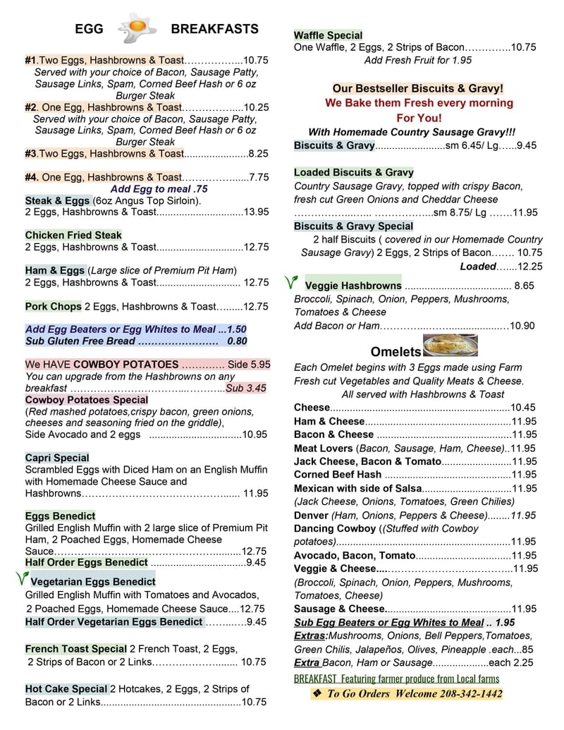 Boise Menu | The Capri Restaurant | Boise